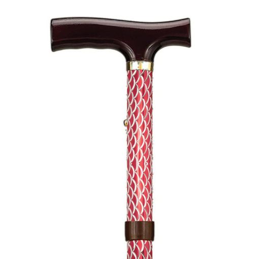 Picture of Folding Cane With Strap In Spiral Red Wave